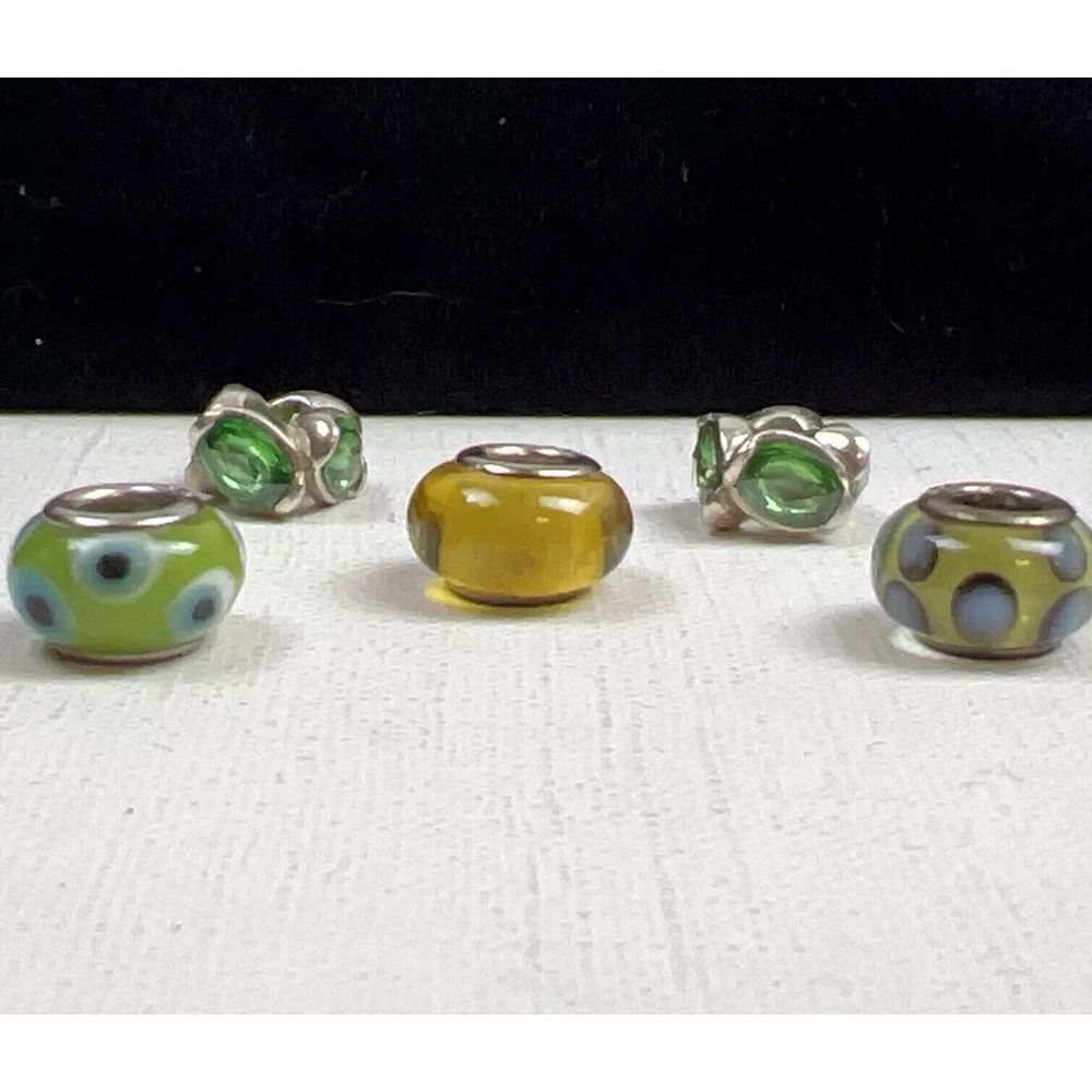 5 Sterling 925 Silver Green Blue White Yellow Glass Murano? Slide Charms